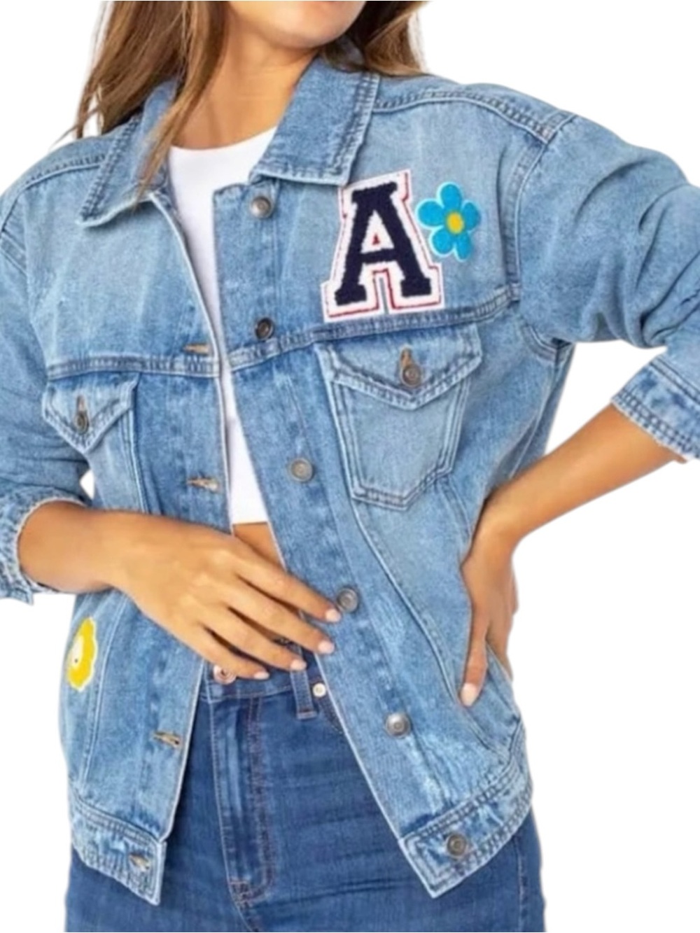 Celebrity Pink Y2K Denim Jacket Patches Varsity Smiley Small NWT - Picture 2 of 16